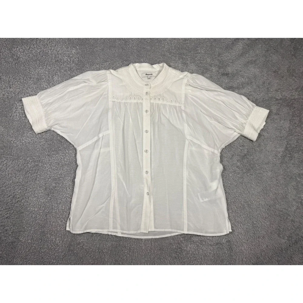 Madewell Eyelet Smocked Blouse‎ Womens 2 White NWT Boho Puff Sleeve NW062